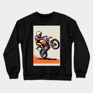 Dirt bike sweet wheelie - pixel art style orange and tan Crewneck Sweatshirt